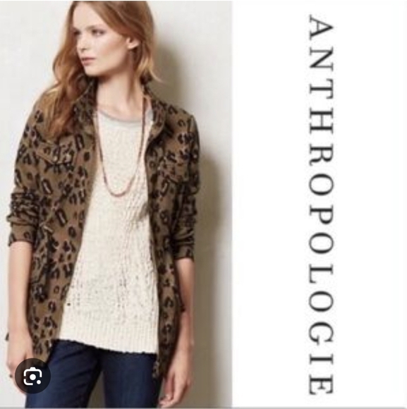 Anthropologie Tabitha Light Weight Jacket Size M leopard print Utility - Picture 1 of 8
